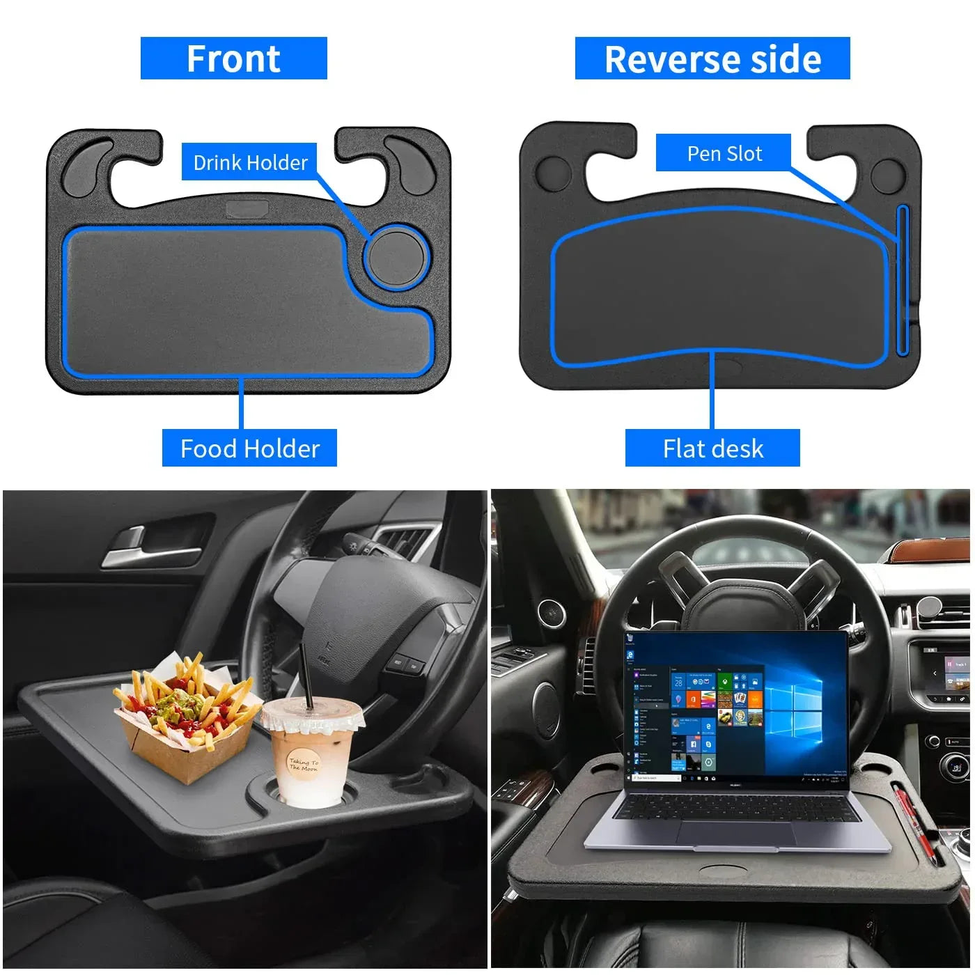 Universal Car Steering Wheel Desk Food Tray with Cup Holder and Laptop Stand - Arfa Mart