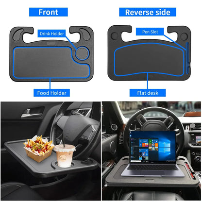 Universal Car Steering Wheel Desk Food Tray with Cup Holder and Laptop Stand - Arfa Mart