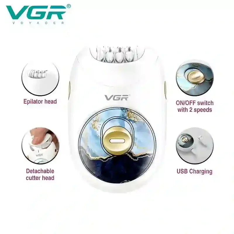 VGR V-706 Professional Rechargeable Electric Lady Epilator Hair Removal Machine - Arfa Mart