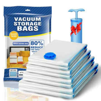5Pcs Vacuum Storage Bags with Hand Pump - Reusable Space Saving Solution