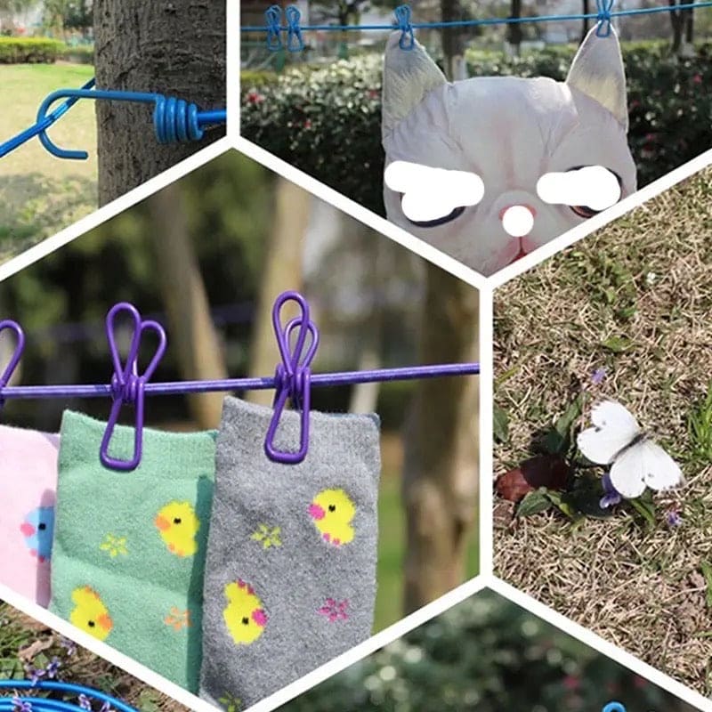 Portable Elastic Rope Washing Line with 12 Clips, 1.8m to 3.6m Length