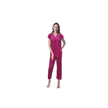 2 Piece Silk Full-Length Comfortable Night Suit For Women