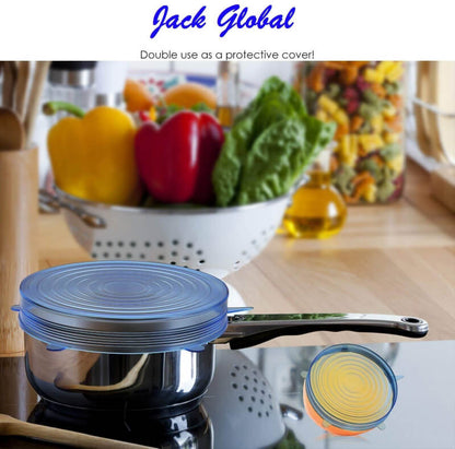 6 Pieces Silicone Stretch Lids Set, Dishwasher Safe, 6 Sizes for Bowls and Glasses