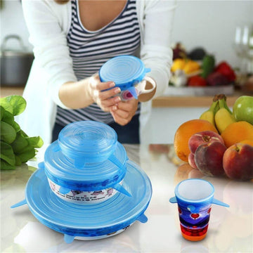 6 Pieces Silicone Stretch Lids Set, Dishwasher Safe, 6 Sizes for Bowls and Glasses