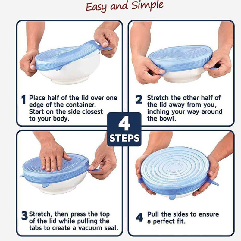 6 Pieces Silicone Stretch Lids Set, Dishwasher Safe, 6 Sizes for Bowls and Glasses