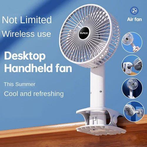 New portable 3 gears rechargeable desktop fan low noise air cooling handheld clipped circulator table fan for camping; office; bad side sleeping corner; best for office room; reading table - Arfa Mart