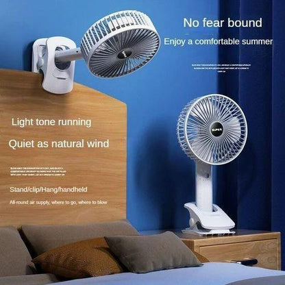New portable 3 gears rechargeable desktop fan low noise air cooling handheld clipped circulator table fan for camping; office; bad side sleeping corner; best for office room; reading table - Arfa Mart