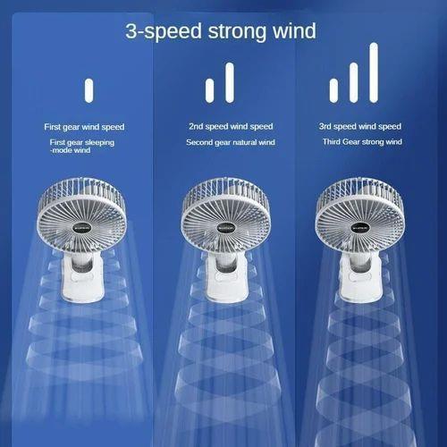 New portable 3 gears rechargeable desktop fan low noise air cooling handheld clipped circulator table fan for camping; office; bad side sleeping corner; best for office room; reading table - Arfa Mart