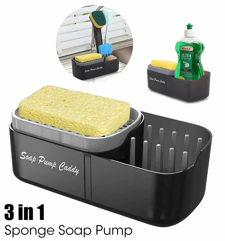 Soap Dispenser and Caddy with 3 Sponges, BPA-Free, Corrosion-Resistant Material