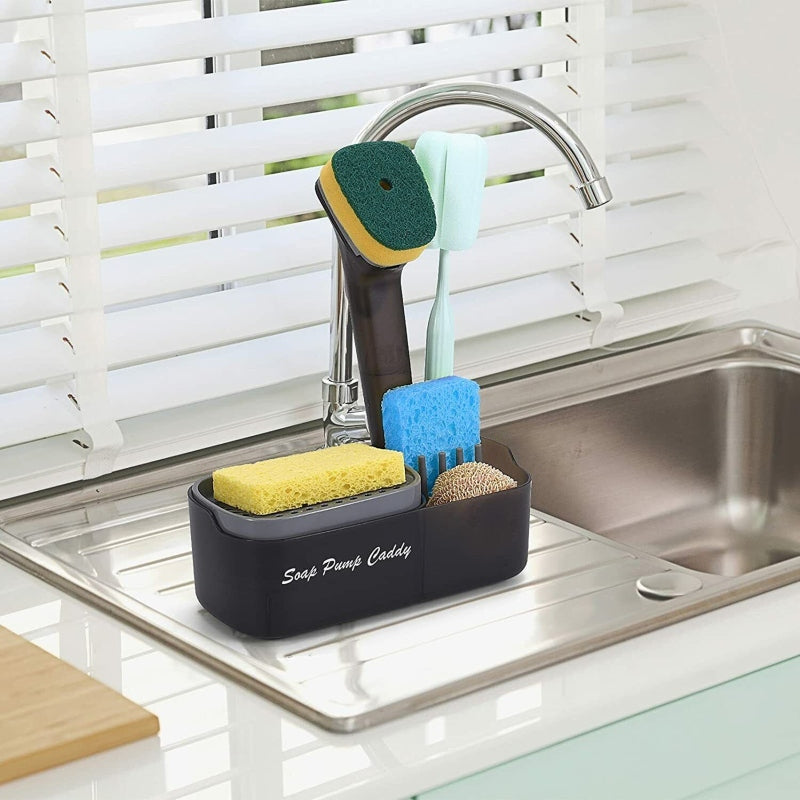 Soap Dispenser and Caddy with 3 Sponges, BPA-Free, Corrosion-Resistant Material