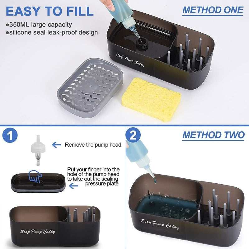 Soap Dispenser and Caddy with 3 Sponges, BPA-Free, Corrosion-Resistant Material