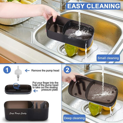 Soap Dispenser and Caddy with 3 Sponges, BPA-Free, Corrosion-Resistant Material