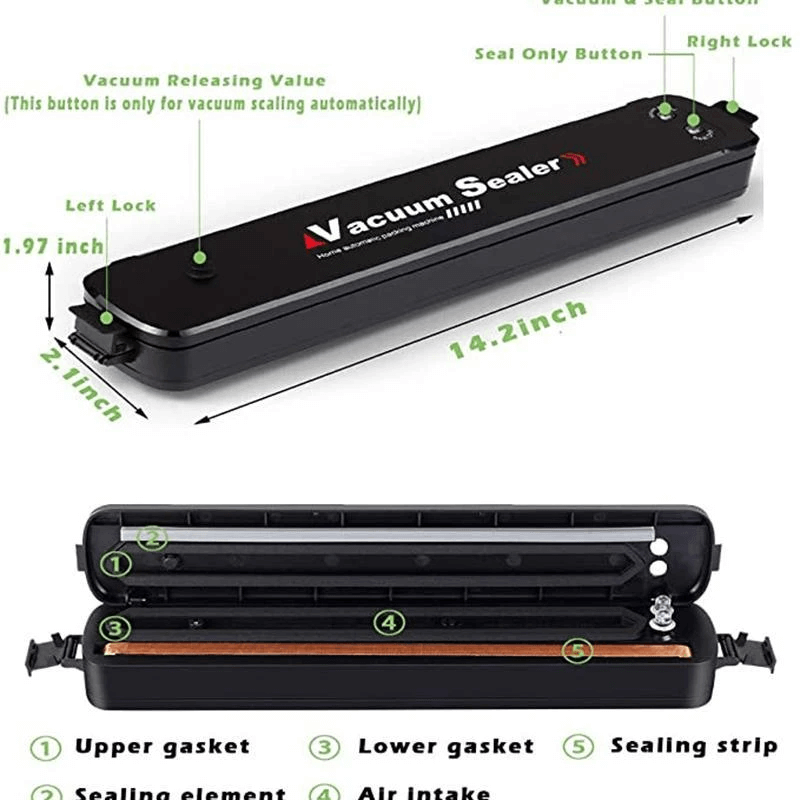 Food Saver Vacuum Sealer-Electric with 5 Vacuum Bags, Preserves Food Fresh Up to 5x Longer