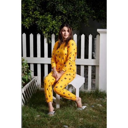 Casual Soft Cotton Pirnted Night Suit Set Loungewear For Ladies