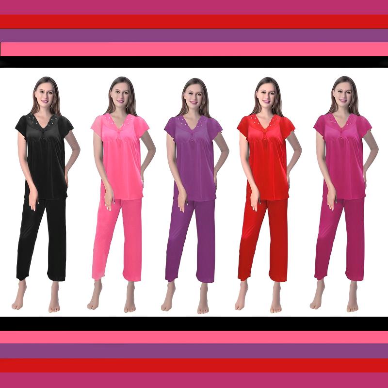 2 Piece Silk Full-Length Comfortable Night Suit For Women