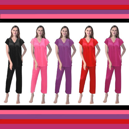 2 Piece Silk Full-Length Comfortable Night Suit For Women
